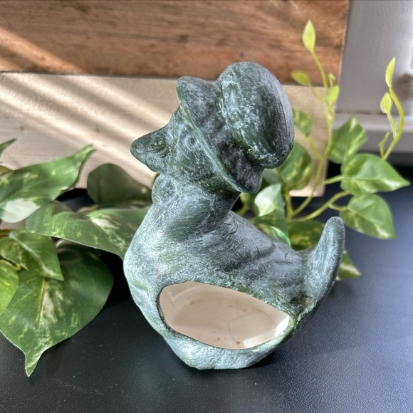Ceramic Duck Bonnet Succulent Planter Green Cottagecore Country Mini Planter - Picture 1 of 13